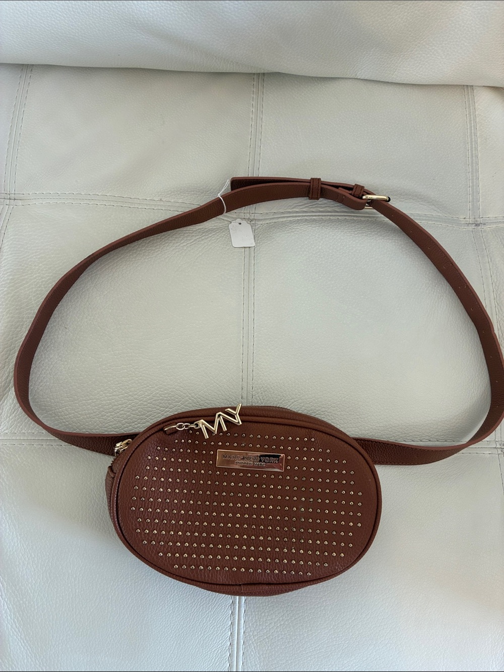 Marc New York Brown Oval Studded Crossbody Belt Bag with Gold Accents